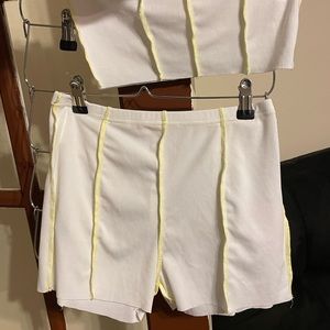 white and neon green short set